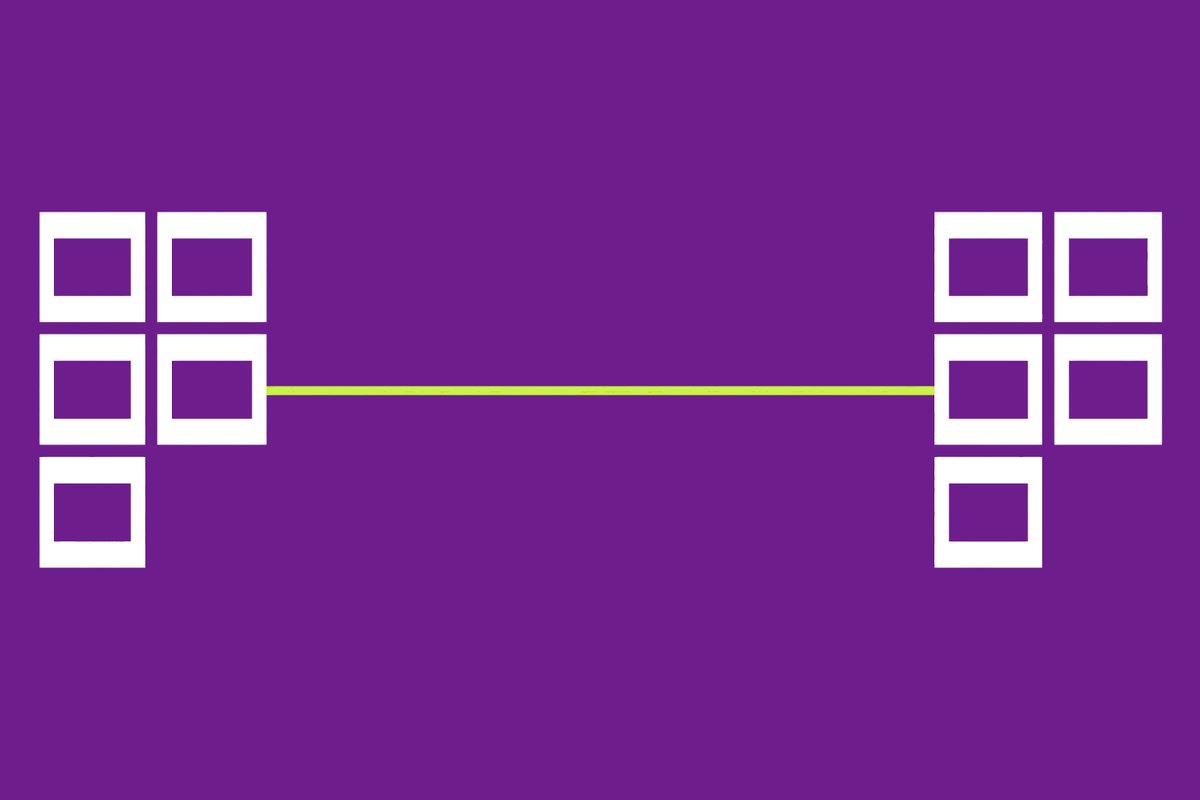 Two separate clusters of dots joined by one horizontal line.
